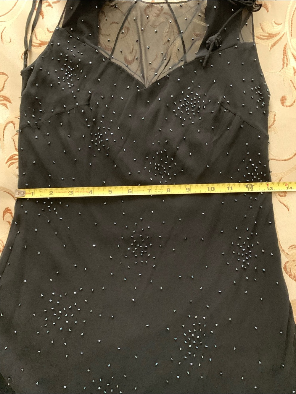 Sue Wong Black Beaded Maxi Dress with Floral Shoulder Appliqués - Picture 14 of 15